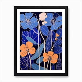 Blue Flower Illustration Peacock Flower 2 Art Print