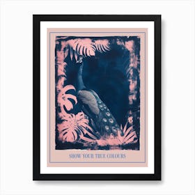 Peacock In The Leaves Cyanotype Inspired 1 Poster Art Print