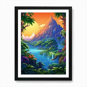 Island Landscape Pixel Art 2 Art Print
