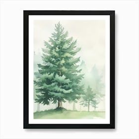 Douglas Fir Tree Atmospheric Watercolour Painting 3 Art Print