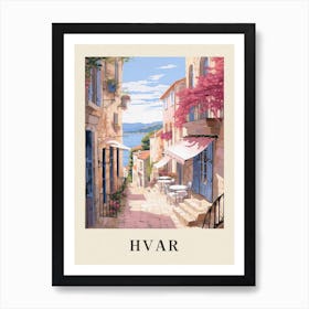 Hvar Croatia 1 Vintage Pink Travel Illustration Poster Art Print