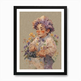 Boy With Flowers Art Print