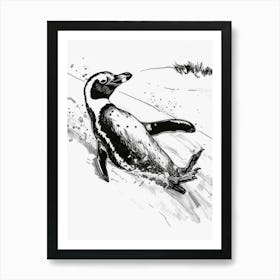 African Penguin Sliding Down Snowy Slopes 5 Art Print