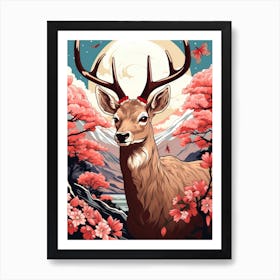 Deer Animal Drawing In The Style Of Ukiyo E 1 Art Print