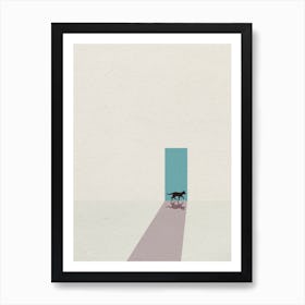 Minimal art cat Walks Through A Door Art Print