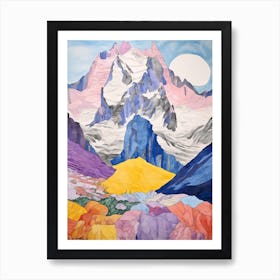 Mont Blanc France 3 Colourful Mountain Illustration Art Print