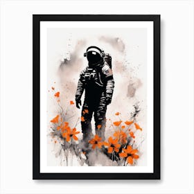 Abstract Astronaut Flowers Painting (22) Art Print