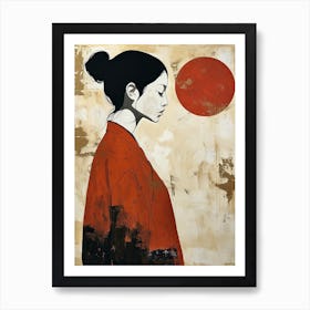 Asian Woman With Red Sun Art Print