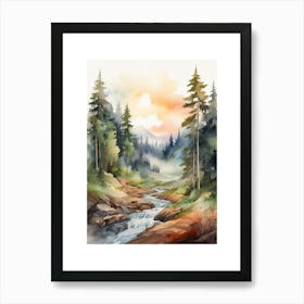 Taiga watercolor landscape, high quality watercolor forest background.19 Art Print