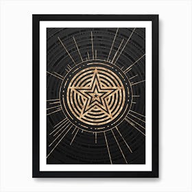 Geometric Glyph Symbol in Gold with Radial Array Lines on Dark Gray n.0235 Art Print