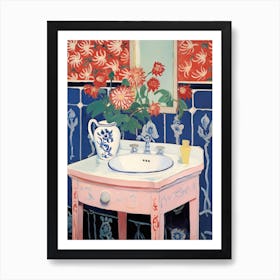 Bathroom Vanity Painting With A Chrysanthemum Bouquet 2 Art Print