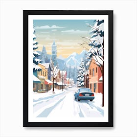 Vintage Winter Travel Illustration Leavenworth Washington 1 Art Print