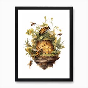 European Honey Bee Beehive Watercolour Illustration 3 Art Print