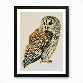 Barred Owl Linocut Blockprint 2 Art Print