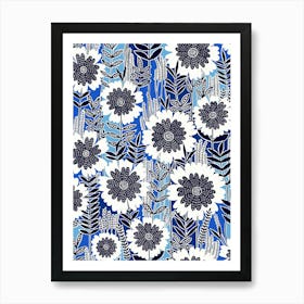 Retro Garden - Blue Art Print