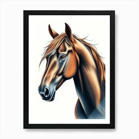 Brown Horse Color Portrait Drawing Art Print