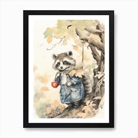 Storybook Animal Watercolour Raccoon 4 Art Print