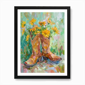 Cowboy Boots And Wildflowers Golden Ragweed Art Print