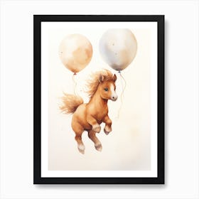 Baby Horse Flying With Ballons, Watercolour Nursery Art 2 Art Print