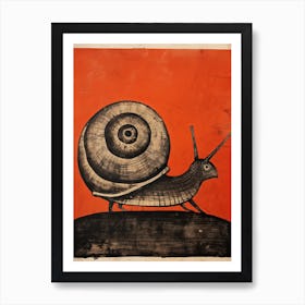 Snail, Woodblock Animal Drawing 3 Art Print