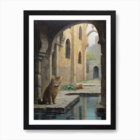 Cat In Medieval Courtyard Art Print