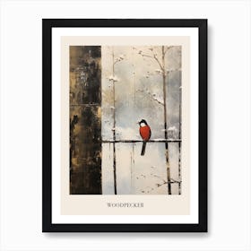 Vintage Winter Animal Painting Poster Woodpecker 1 Art Print