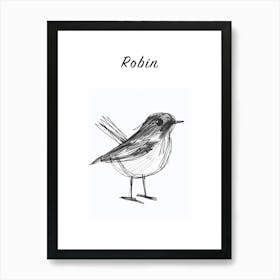 B&W Robin Poster Art Print