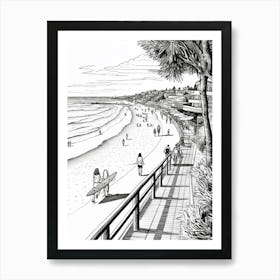 View Of Byron Bay, Australia Line Art Black And White 4 Art Print