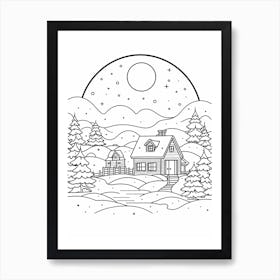 Winter Wonderland Landscape Line Art 2 Art Print