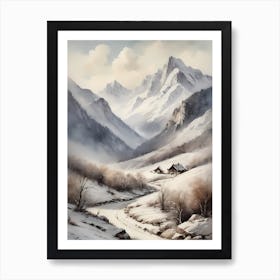 Vintage Muted Winter Mountain Landscape (23) Art Print
