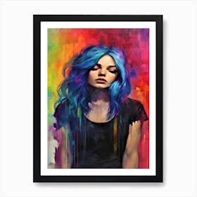 Sombre - Girl In Thought With Blue Hair Art Print