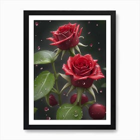 Red Roses At Rainy With Water Droplets Vertical Composition 95 Art Print