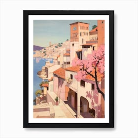 Budva Montenegro 4 Vintage Pink Travel Illustration Art Print