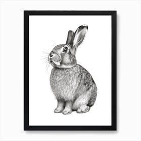 American Fuzzy Lop Black Blockprint Rabbit Illustration 3 Art Print