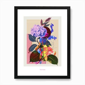 Hydrangea 4 Neon Flower Collage Poster Art Print