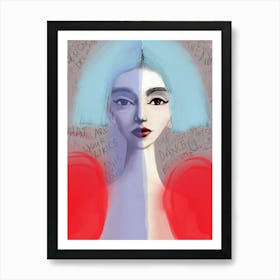 DANCE IN THE MOONLIGHT  - Fashion Illustration Blue Hair, Red Red Dress and Graffiti by  "Colt x Wilde"  Art Print