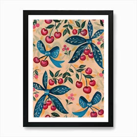 Folk Cherries And Bows 4 Pattern Art Print