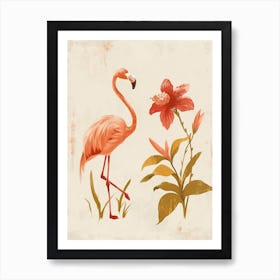 Jamess Flamingo And Tiare Flower Minimalist Illustration 3 Art Print