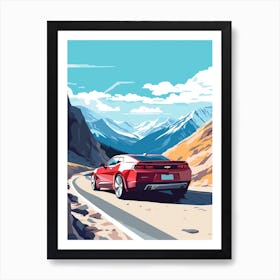 A Chevrolet Camaro In The Route Des Grandes Alpes Illustration 4 Art Print
