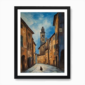 Painting Of Florence With A Cat In The Style Of Surrealism, Dali Style 4 Art Print