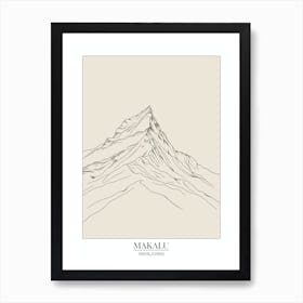 Makalu Nepal China Line Drawing 1 Poster Art Print