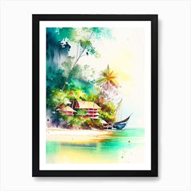 Koh Mak Thailand Watercolour Pastel Tropical Destination Art Print