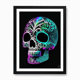 Skull With Neon Accents Doodle Art Print