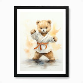 Karate Teddy Bear Painting Watercolour 1 Art Print