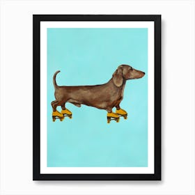 Daschund With Rollerskates Affiche