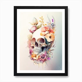 Skull With Watercolor 2 Effects Vintage Floral Art Print