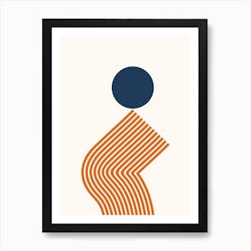 Geometric Lines Sun Rainbow Balance Playful Abstract in Navy Blue Burnt Orange scheme 3 Art Print