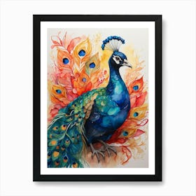 Peacock Watercolor Painting Art Print