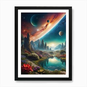 Space Landscape, celestial objects in sky, planets Art Print