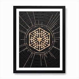 Geometric Glyph Symbol in Gold with Radial Array Lines on Dark Gray n.0026 Art Print